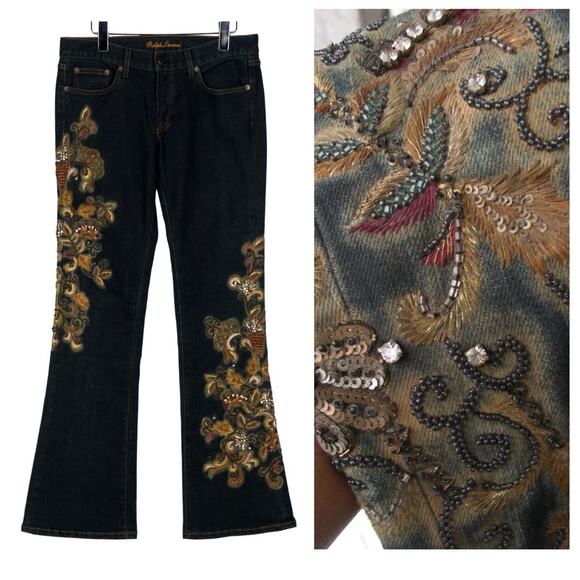 Ralph Lauren Black Label Embellished Jeans Embroidered Bead Jewel Denim 30 $1690 - Picture 1 of 16
